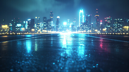 The city lights are coming up behind the road with modern code.