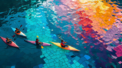 Immerse in the precision of CANOE SLALOM with a neon mosaic, assembling small, colorful tiles to capture the dynamic movement and spirit of this Olympic water sport.