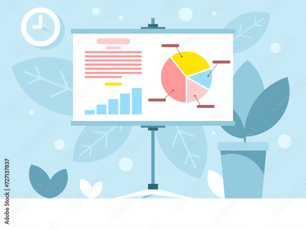Poster background with presentation flipchart board. charts and graphs for business. vector graphics