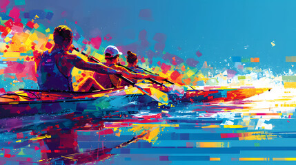 Immerse in the precision of CANOE SPRINT with a neon mosaic, assembling small, colorful tiles to capture the dynamic movement and spirit of this Olympic water sport.