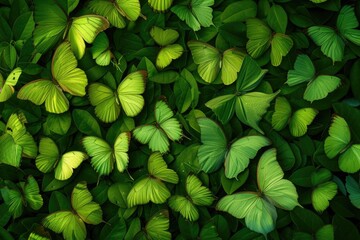 butterfly background. Background of beautiful green butterflies in a green shade