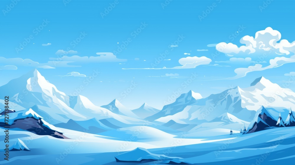 Aufkleber a snowy mountain range against a clear blue sky. vector cartoon graphic generative ai