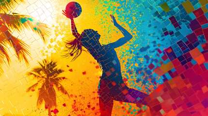 Immerse in the precision of Beach VOLLEYBALL with a neon mosaic, assembling small, colorful tiles to capture the dynamic movement and spirit of this Olympic sport.