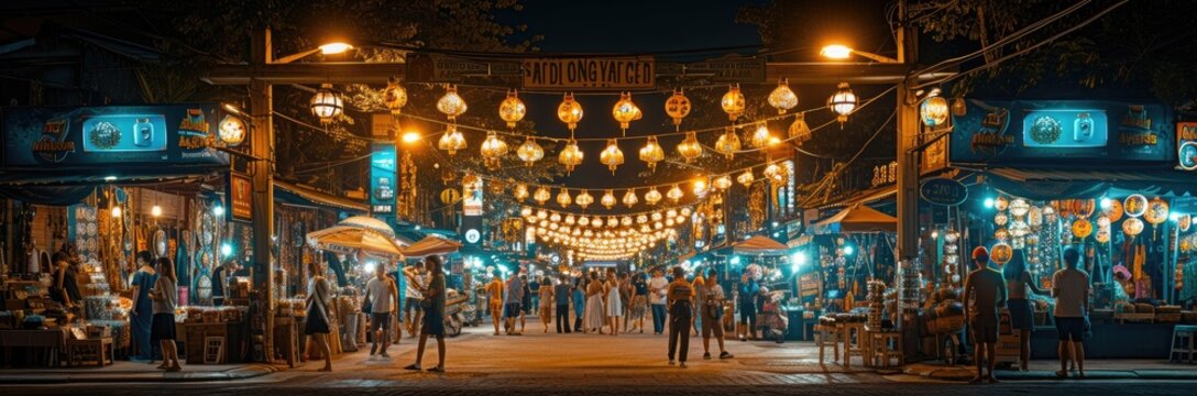 A bustling night market alive with trade, showcasing the vibrancy of local economies