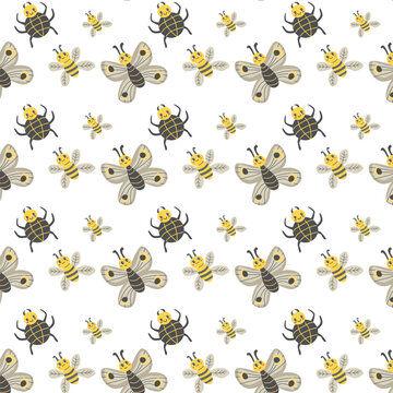 Cute butterfly and spider, fly insect pattern. Vector illustration can used for baby background, textile, decoration design. 