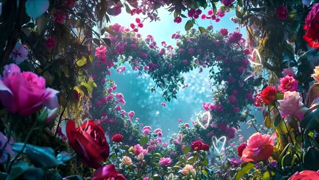 garden filled with blooming flowers, loop video background animation, cartoon anime style, for vtuber / streamer backdrop