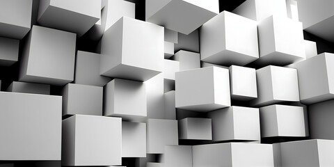 Random shifted white cube boxes block background wallpaper banner. Generative AI.