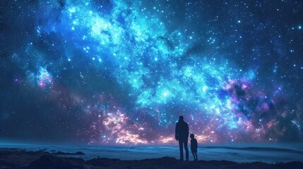 Rear view of couple  while looking at starry sky at night