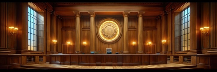 A courtroom scene where laws impacting economic freedom and regulation are debated - obrazy, fototapety, plakaty