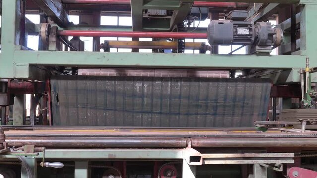 Brickworks. Line for the production of clinker bricks at the plant, conveyor belt.