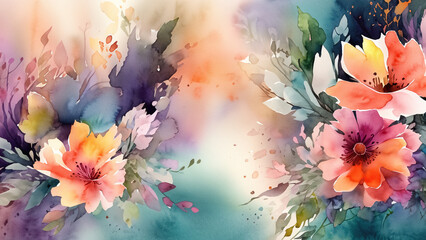 Obraz na płótnie Canvas Delicate, colorful water-color wallpaper with beautiful spring flowers. Illustration 4K