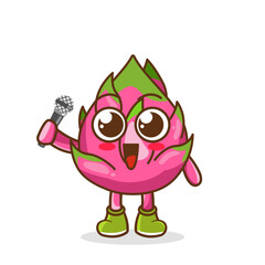 Cute cartoon dragon fruit singer character holding mic