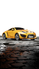 3D render of an orange sports car with a transparent background. Unbranded conceptual design. - 727139891