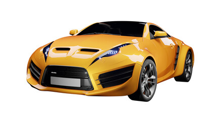 3D render of an orange sports car with a transparent background. Unbranded conceptual design. - 727140021