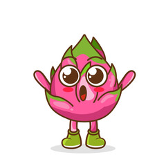 dragon fruit fruit raise hands up. Illustration of a cute dragon fruit character who is pleased with both hands raised
