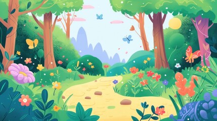 a beautiful nature landscape, animated storytelling for children, child-friendly design