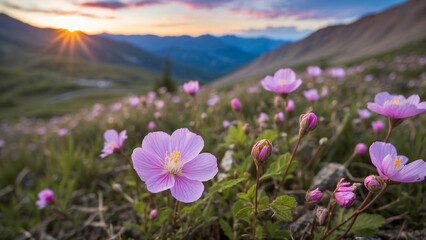 Fototapeta premium Beauty of mountain wildflowers. Discuss the short but intense blooming periods, emphasizing the importance of timing for those fortunate enough to witness the breathtaking display