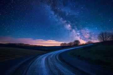 Mountain road with milky in the sky.