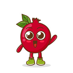 A happy pomegranate waving its hands. Cute funny pomegranate fruit waving hand character
