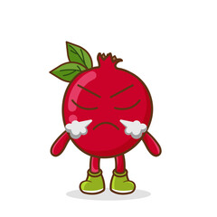 Angry evil pomegranate fruit cartoon character. Cute funny cartoon pomegranate character