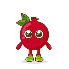 a picture of pomegranate fruit with a flat expression. No words straight face pomegranate fruit emoji. Vector flat design emoticon icon isolated on white background.