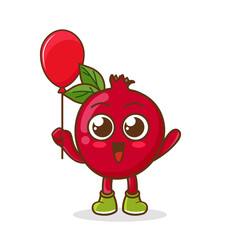 Cartoon of pomegranate fruit holding a balloon , character design