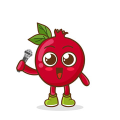 Cute cartoon pomegranate fruit singer character holding mic