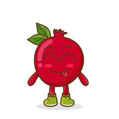 Cute pomegranate character is teasing and sticking out his tongue. eyes closed tongue out emoji