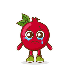 Funny crying emoticon. pomegranate character with tears in eyes