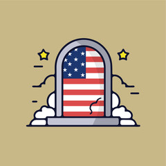 illustration gravestone with american flag icon