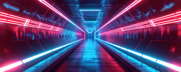 A tunnel of shifting dimensions, with neon lights guiding a journey through the fabric of spacetime