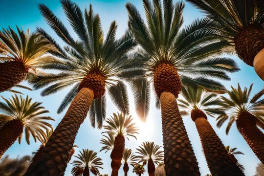 A breathtaking view of a date palm oasis captured by an HD camera in realistic