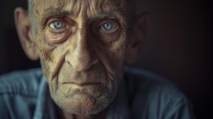 Elderly Man With Piercing Blue Eyes Gazes Directly at the Camera, World Health Day