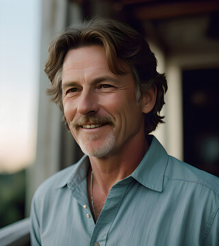 A Man In His Late 30s, With Laughter Lines Etched Around His Eyes. He's Barefoot, His Shirt Sleeves Rolled Up.