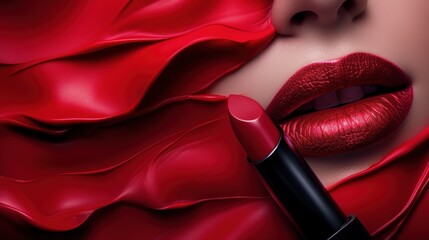 Obraz premium Woman With Red Lipstick and Red Dress