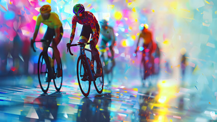 Immerse in the precision of ROAD CYCLING with a neon mosaic, assembling small, colorful tiles to capture the dynamic movement and spirit of this Olympic sport.