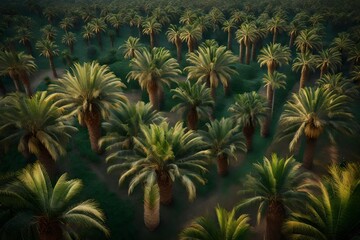 A serene date palm plantation captured with stunning realism in