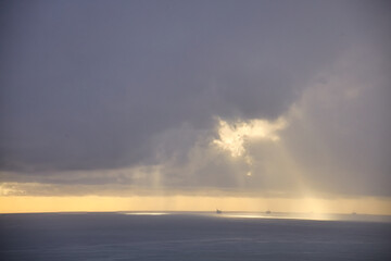 Fototapeta na wymiar Winter storms approach the Santa Barbara channel at sunset.