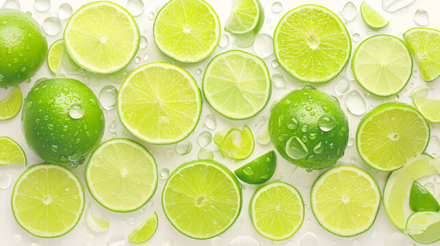 Summer lemon illustration, lemon slices and ice splashing in water, refreshing summer lemonade drink