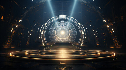 3D rendering of sci-fi stretch background, corridor inside space station or spaceship concept...