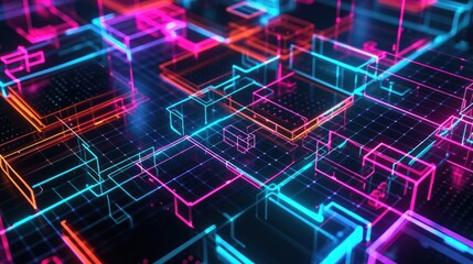 Abstract Background of Neon Cubes