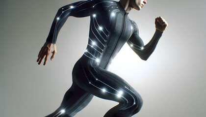 Futuristic smart and intelligent clothing. Modern materials and textiles in sports. - obrazy, fototapety, plakaty