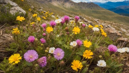 Obraz premium Examine the rich biodiversity supported by mountain wildflowers and these plants contribute to the overall ecological balance in the mountain ecosystem