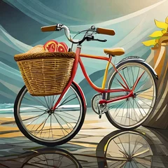 Fotobehang vintage bicycle on a wooden background © Nguyen