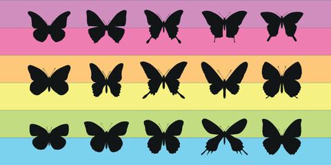 Fototapeta premium Illustration of a set of butterflies. Vector on a rainbow background