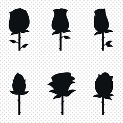 Obraz premium Collection of roses, black silhouette. 6 pieces. Vector isolated on the background
