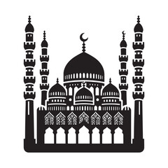 Silhouetted Mosque Majestic Icon of Islamic Architecture and Spiritual Serenity black and white