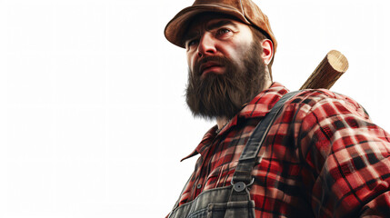 Discover the epitome of masculinity with our breathtaking 3D rendering of a rugged lumberjack. Unleash the power and ruggedness of this iconic figure, perfectly isolated for your creative pr - obrazy, fototapety, plakaty