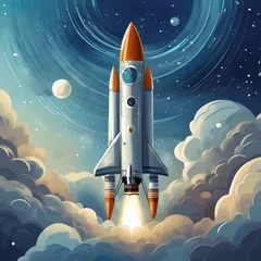 Deurstickers space rocket in space © Nguyen