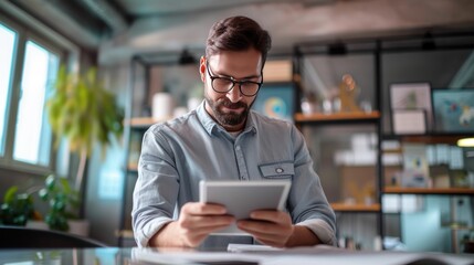 Fototapeta premium Young man using a tablet in the office